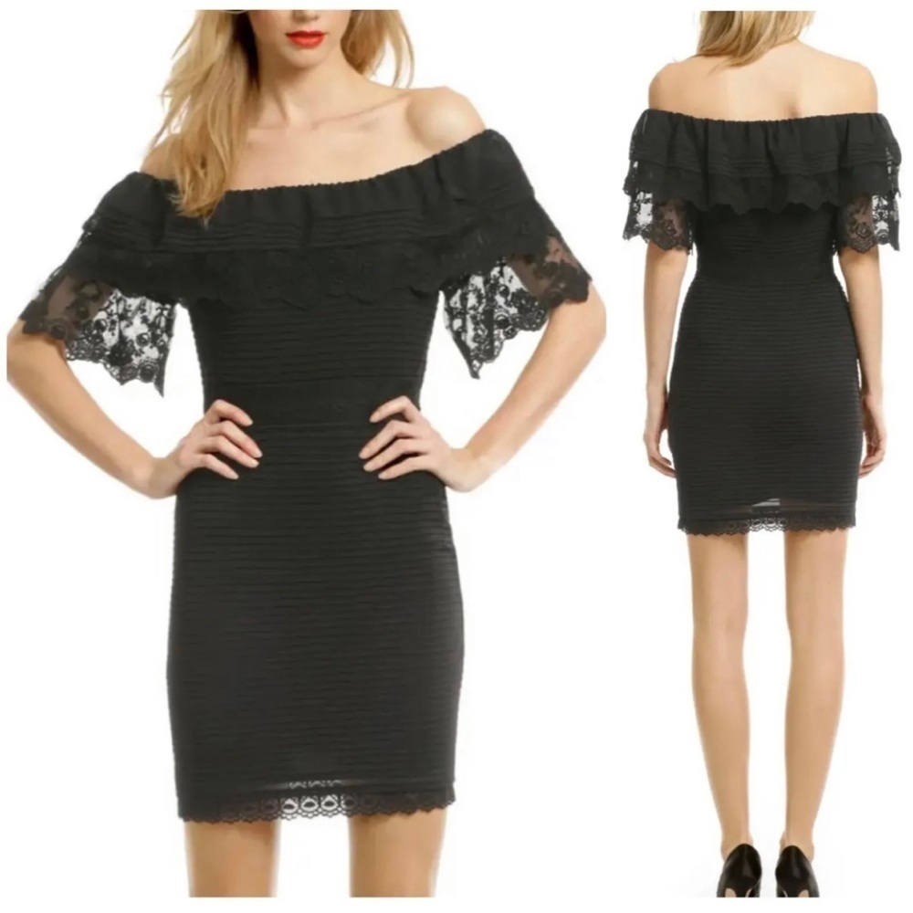 Alice by Temperley Sz 2 Lace Off-the-Shoulder Mini Sheath Mini Dress Scalloped